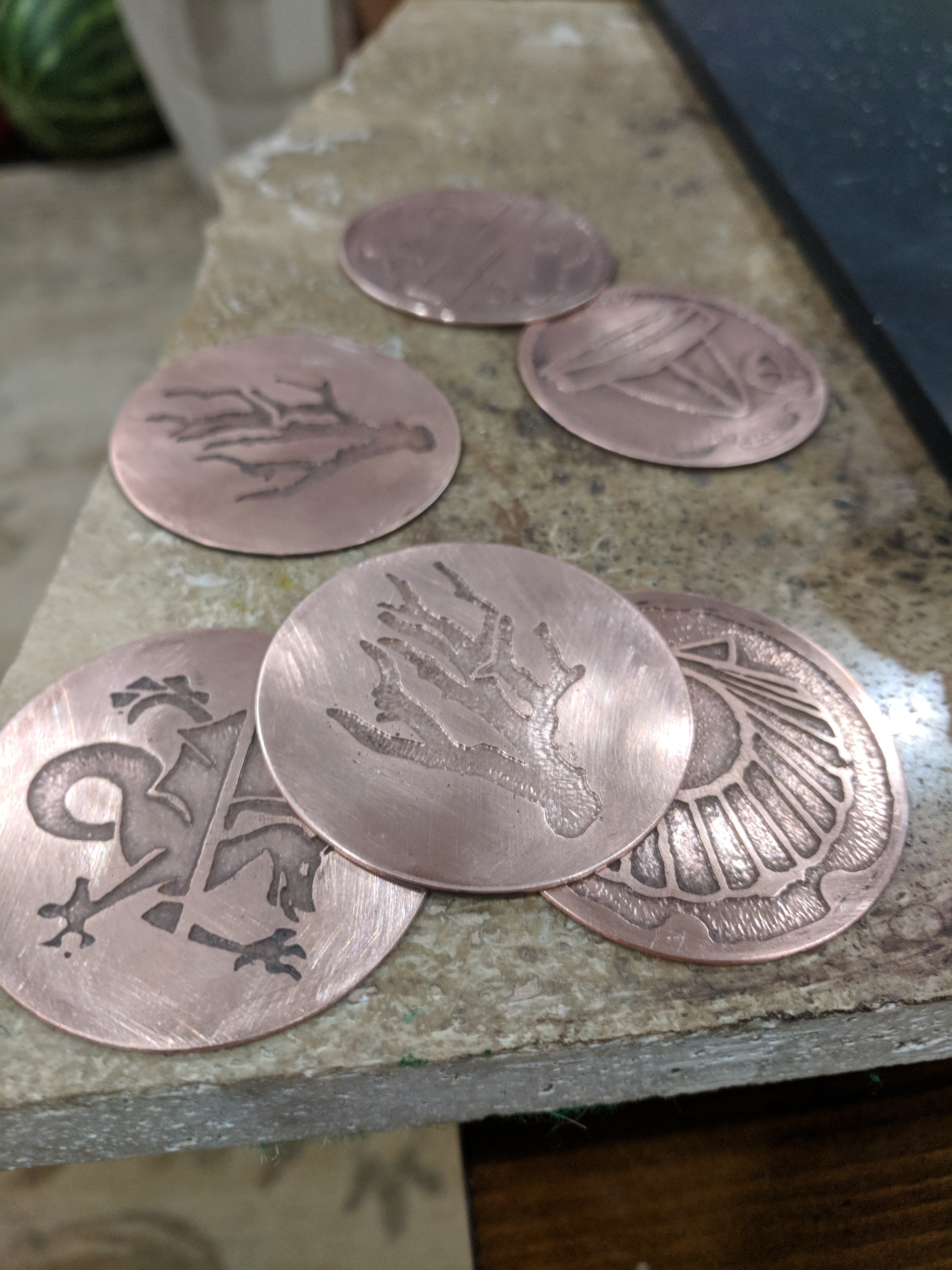Copper disks after etching and cleaned up before packing